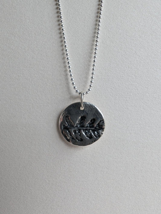 Oxidised fern print necklace