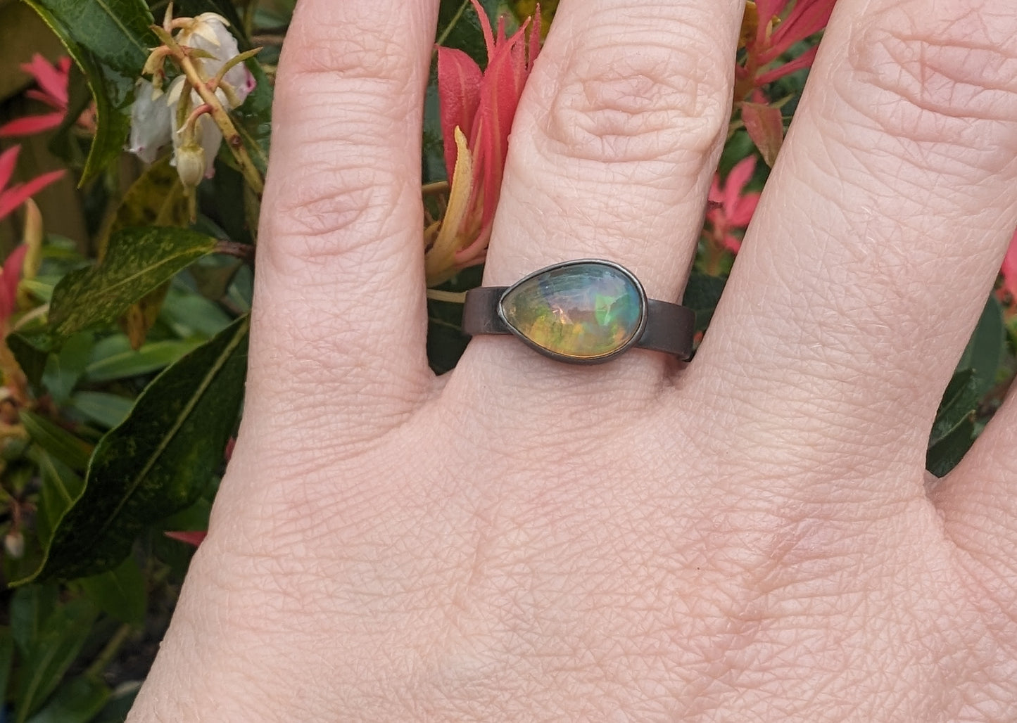 Oxidised silver opal ring