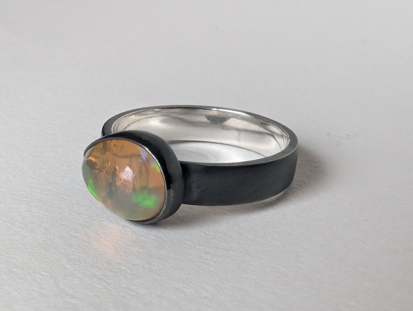 Oxidised silver opal ring